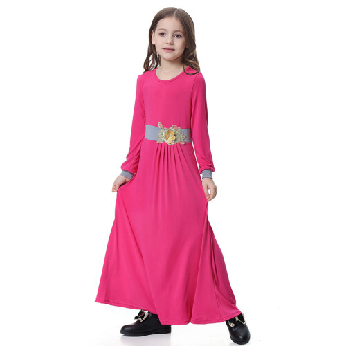 TH603 Muslimisches Mädchen Langkleid, Milchseide, rot 90cm 1
