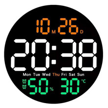 Digitale Wanduhr mit Fernbedienung, einstellbarer Helligkeit, LED-Uhr mit Temperaturanzeige für Zuhause und Büro, großes Zifferndisplay mit