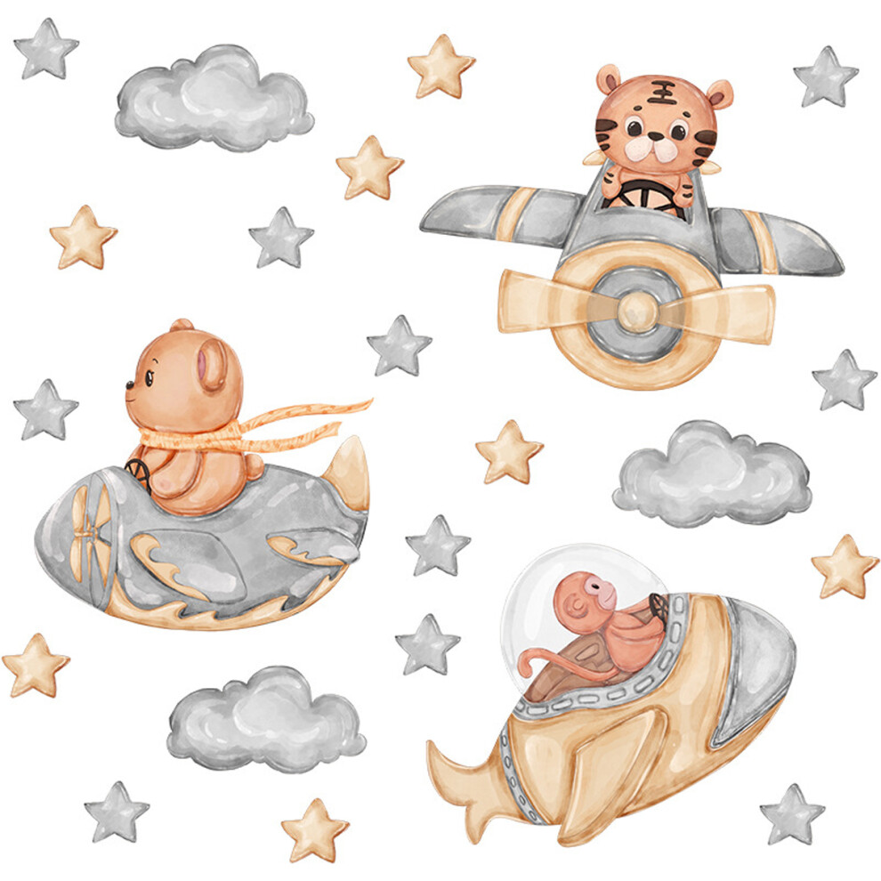 Nursery Decals For Wall, Peel And Stick Watercolor Painted Cartoons Bear Animal Wall Stickers, Kids Baby Room Decor, 2Pc