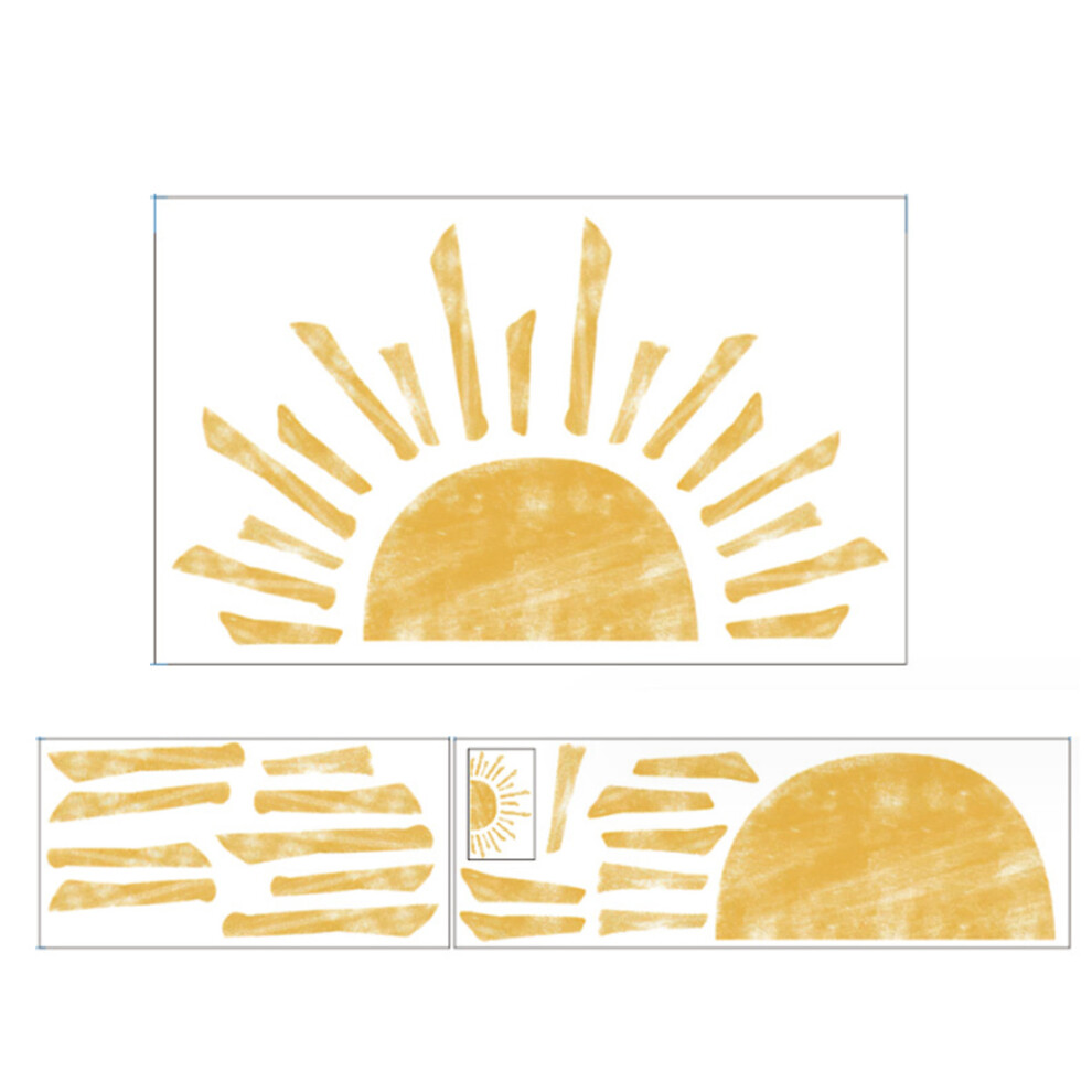 Boho Half Sunrise Wall Art, Durable Water-resistant PVC for Smooth Surface Application, Creative Watercolor Sun Decal for Playrooms Nurseries, Yellow