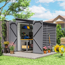 Outsunny 5 x 9ft Galvanised Metal Garden Shed with Foundation Kit, Grey