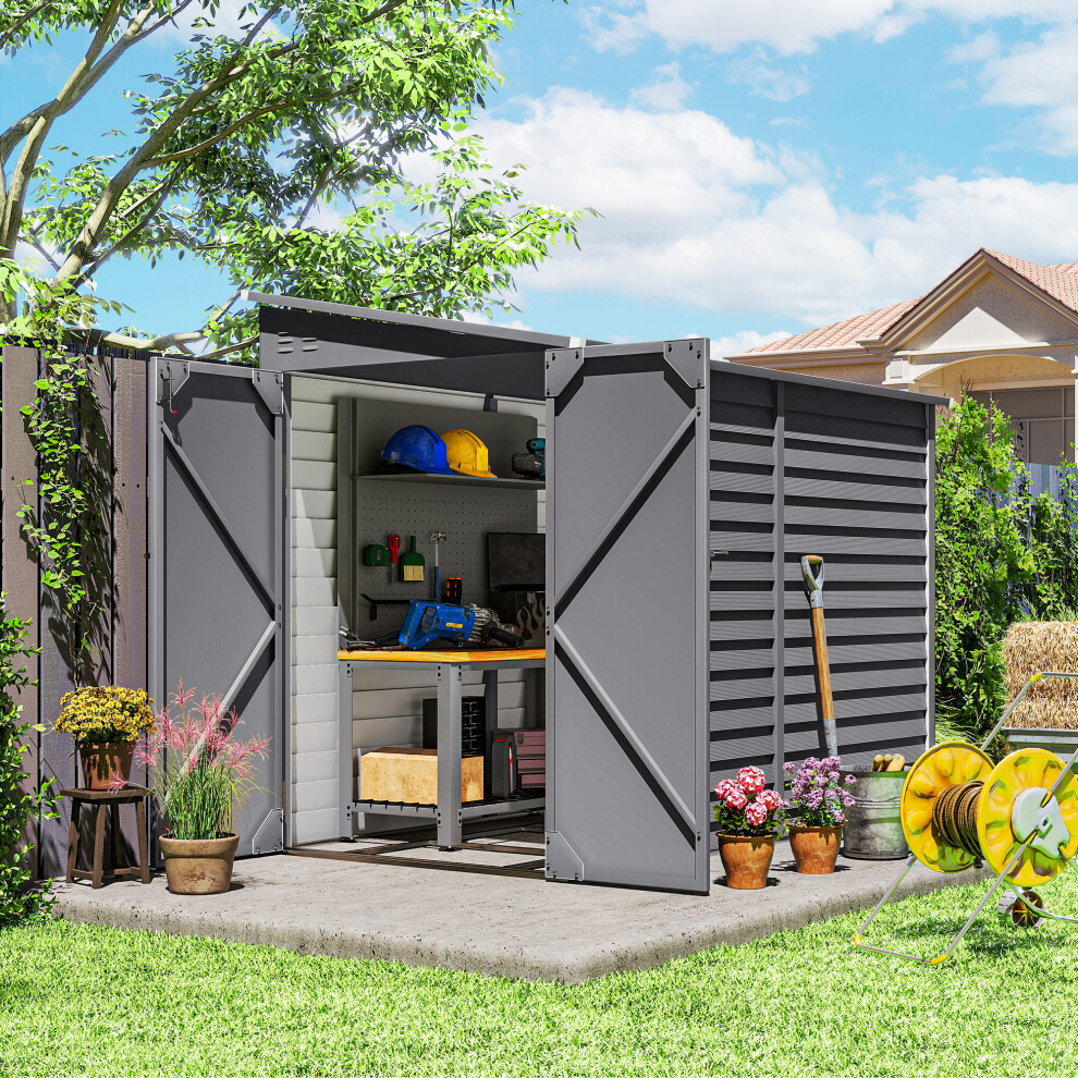 Outsunny 5 X 9Ft Galvanised Metal Garden Shed With Foundation Kit, Grey