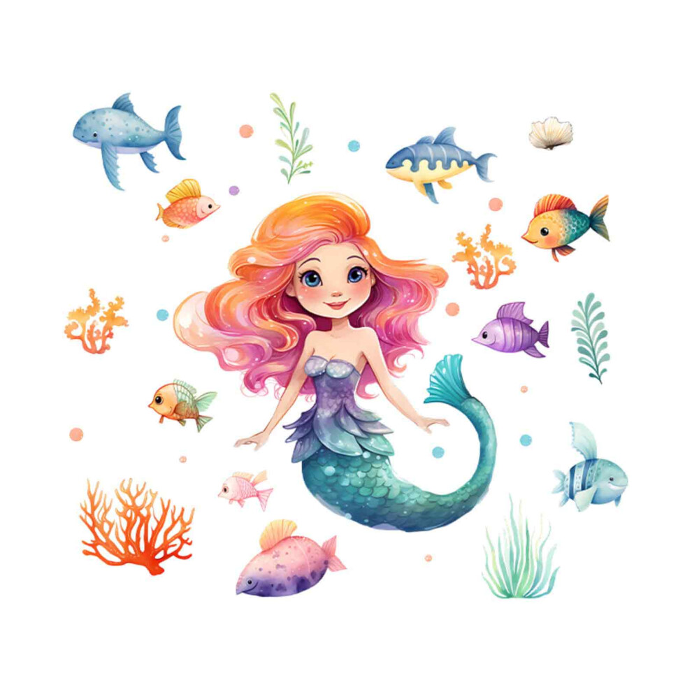 Meerjungfrau Wandtattoo Kinderzimmer Leuchtend Wandaufkleber, Mädchenzimmer Unterwasserwelt Leuchtsticker,Leuchtender Meer Fische, Prinzessin