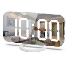 Moderne digitale Uhr fürs Schlafzimmer, LED-Spiegeldisplay mit einstellbarer Helligkeit, Wecker- und Schlummerfunktion, automatischer Dimmmodus,