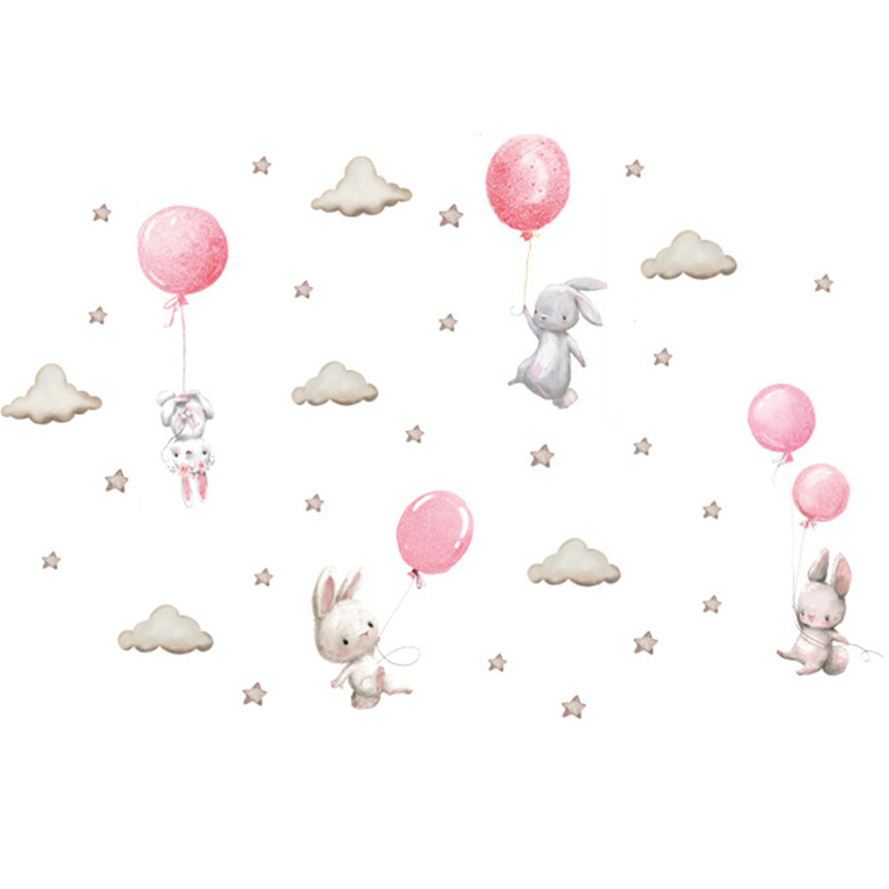 Wandsticker Personalisiert Sticker, 1 Stück Rosa Wandaufkleber Tiere Ballon Blumen Bär Wandsticker Babyzimmer, Für Kinderzimmer Mädchen
