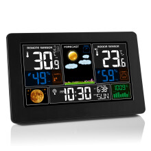 Binnen- en buitenthermometer met Bluetooth-kleurenweergave, spatwaterdichte sensor en maanfase-indicator, voor thuis of op kantoor (zwart)