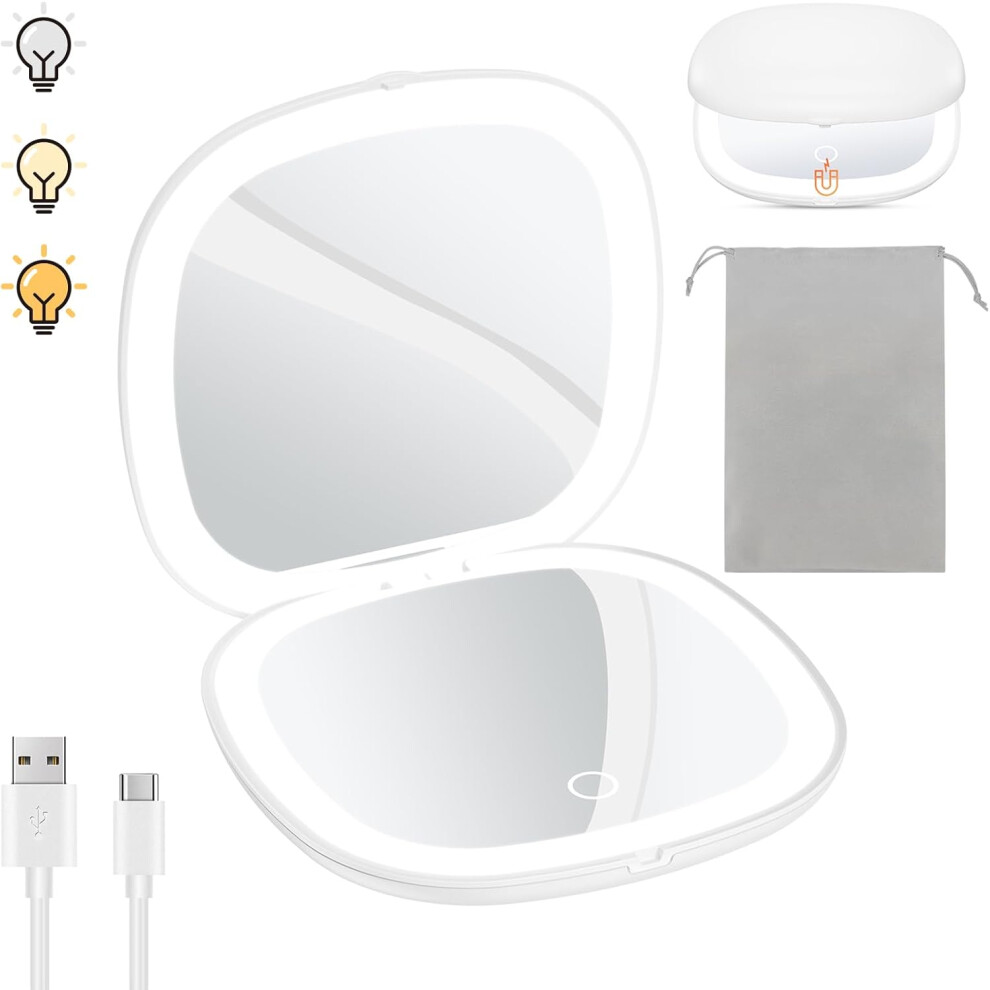 Compact Vanity Mirror, Rechargeable Travel Makeup Mirror, Dual Light Strips Dimmable Touch Screen, Perfect for Beauty Enthusiasts on-the-go