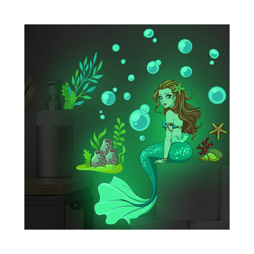 Submarine Dreamscape, Glowing Mermaid Wall Stickers, Adaptable Vinyl Decor for Girls Room, Non-Toxic Safe Material, Radiant Nighttime Glow, Effortless