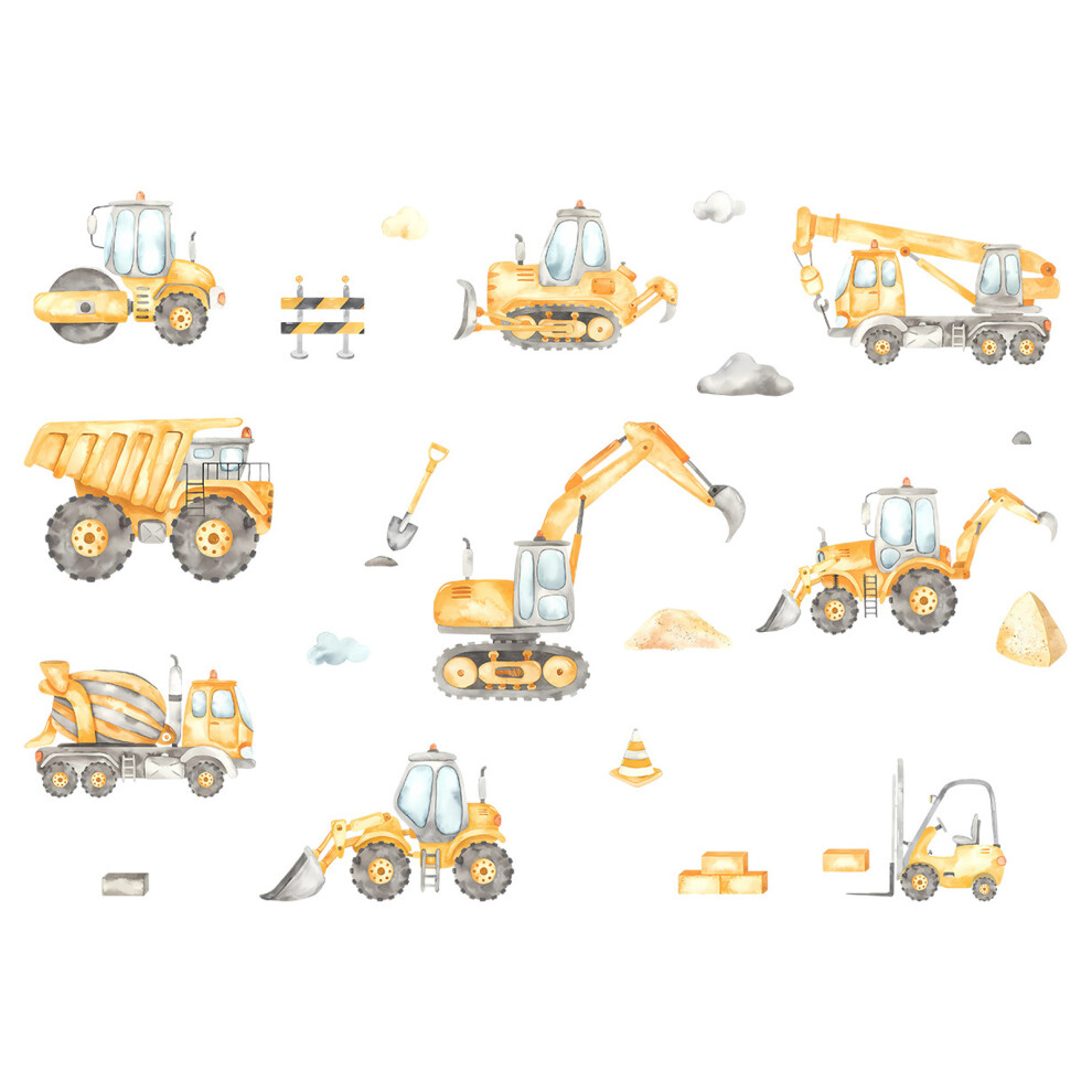 Little Deco Wandsticker Bagger Fahrzeuge Set, Wandsticker mit Baumaschinen, Wandtattoo für das Kinderzimmer,Traktor Wandaufkleber Auto Bagger