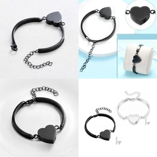 Commemorative Urn Bracelets for Ashes Adjust Heart Locket-Black 2
