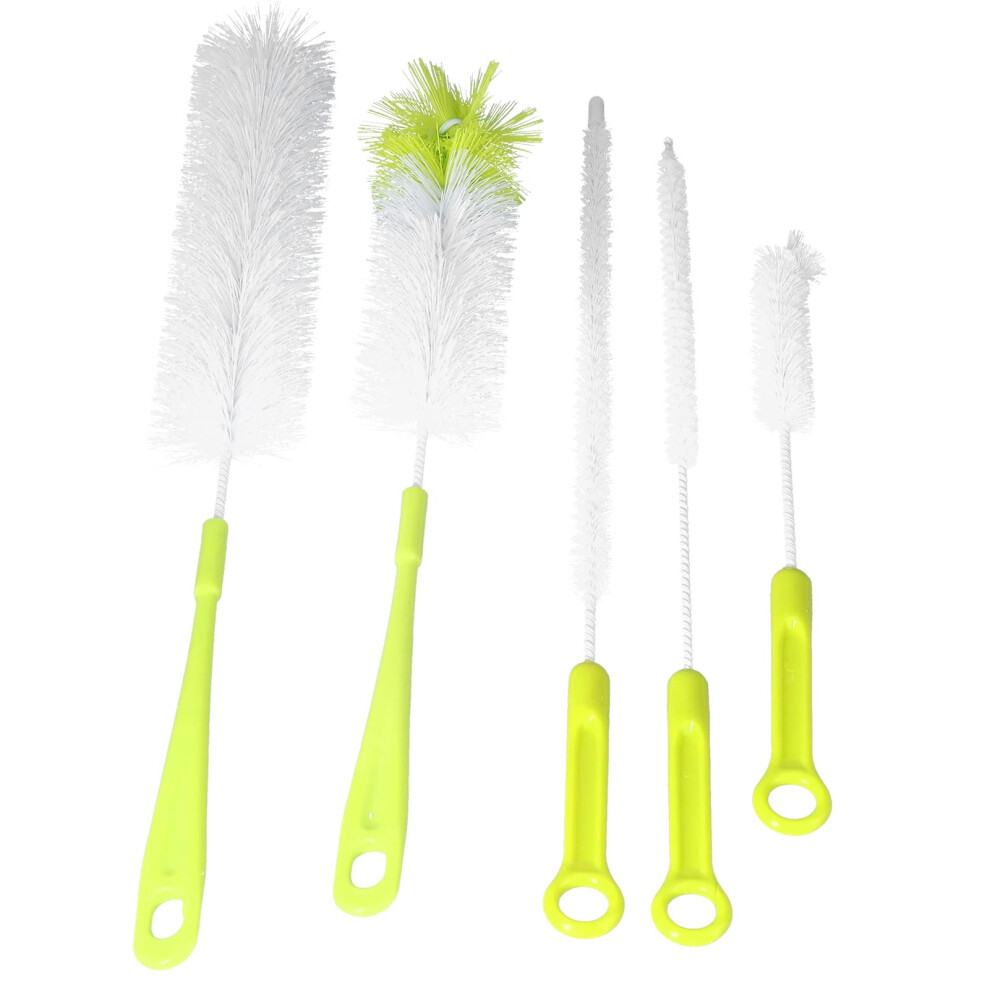 Bottle Brush 5Piece Longhandle Baby Bottle Brush Set For Wideneck Bottles And Other Sports Bottles, Green