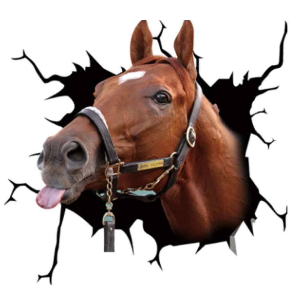 Car Decal With Horse Head Design, Waterproof Automotive Decals Funny 3D Car Window Clings, 3D Design Creative Horse Crack Surface Sticker For Vehicle 9094122682924