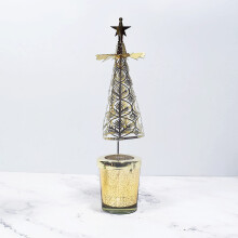 Spinnings Tea Light Holder Metal Rotating Christmas Tree Candle Holder Spinning Tealight Holder Golden Pine Tree