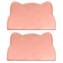 2PCS Waterproof Silicone Pet Feeding Mat-pink cat head