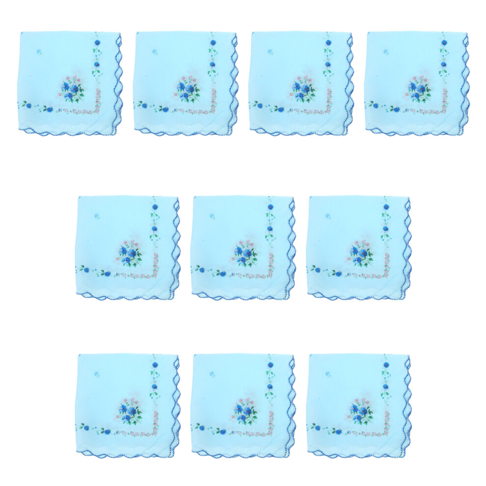 Blue 10Pcs Cotton Embroidered Cotton Handkerchief Women-Style 3