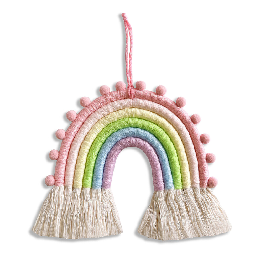 Colorful Art Decor, Macrame Wall Hanging Bohemian Style With Pom Pom For Nursery, Tassel Wall Decor Perfect For Children's Room And Baby Room