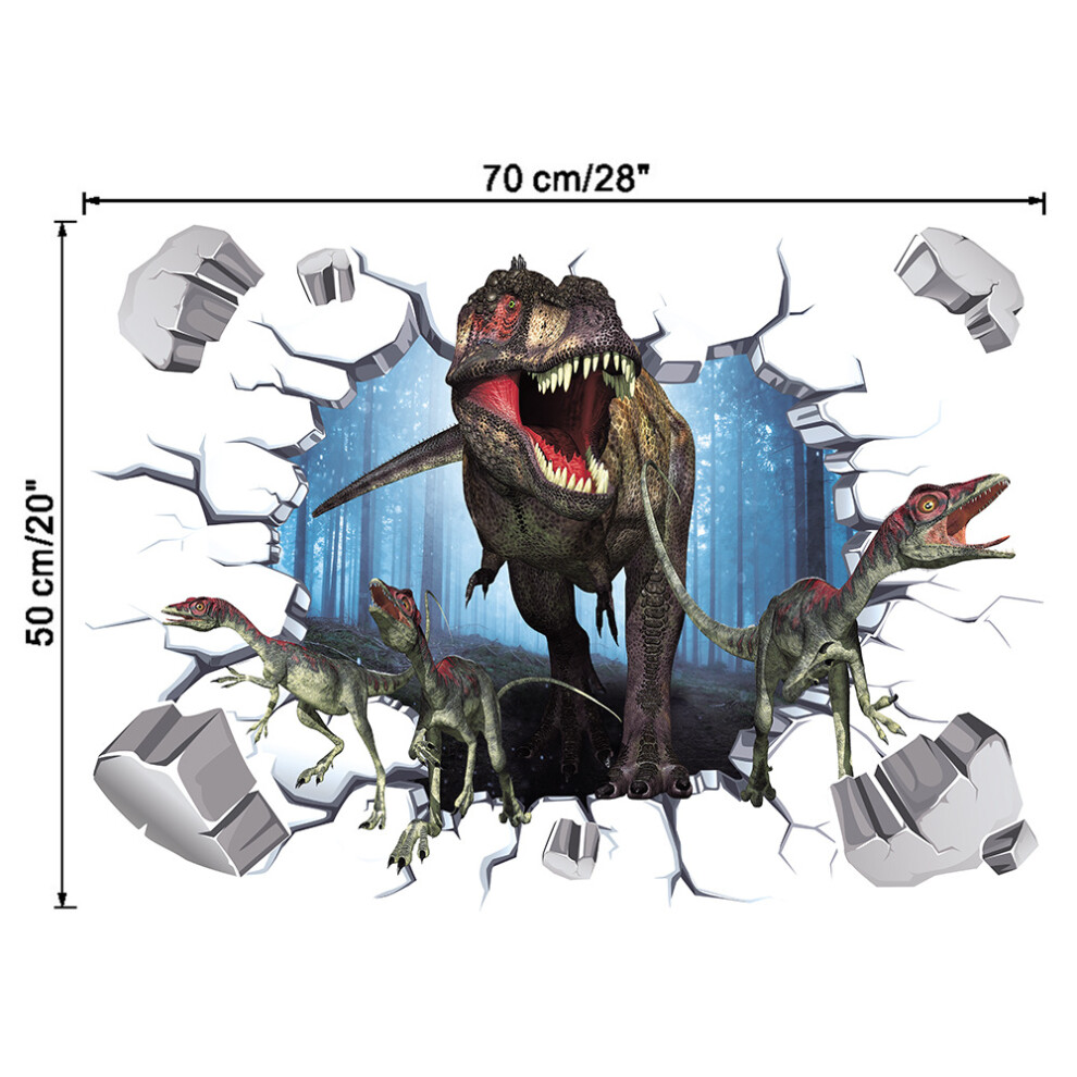 Dinosaur Wall Sticker Set, Self-Adhesive Peel and Stick Wall Decal Mural for Kids Room Playroom Nursery, Removable and Reusable 3D Smashed Dinosaur De