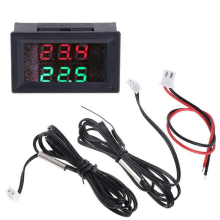 Digitales Dual-Display-Thermometer mit NTC-Thermometer, wasserdichter Metallsonde, DC 4-28V, Präzisionsanschluss