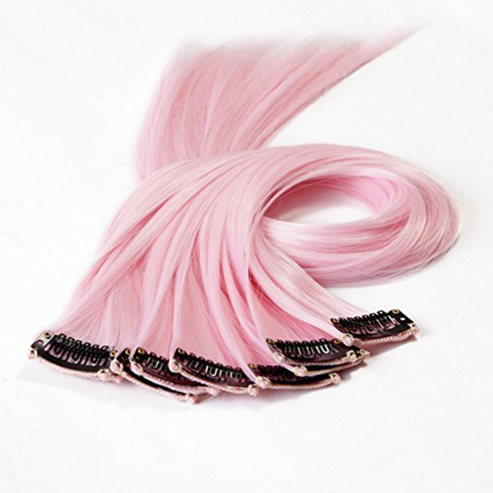 Ohphcall Unisex Pink 10Pcs Straight Hair Clip In Extensions Portable And Restylable