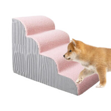 Pet Stairs Bed Climbing Wide Steps Vehicle Ramp For SUV Couch Ladder For Sofa Chairs Indoor Outdoor Pink Size L