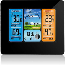 Wetterstation mit Feuchtigkeits- und Temperaturüberwachung, Mondphasenanzeige mit Schlummerfunktion und Anzeige für niedrigen Batteriestand,