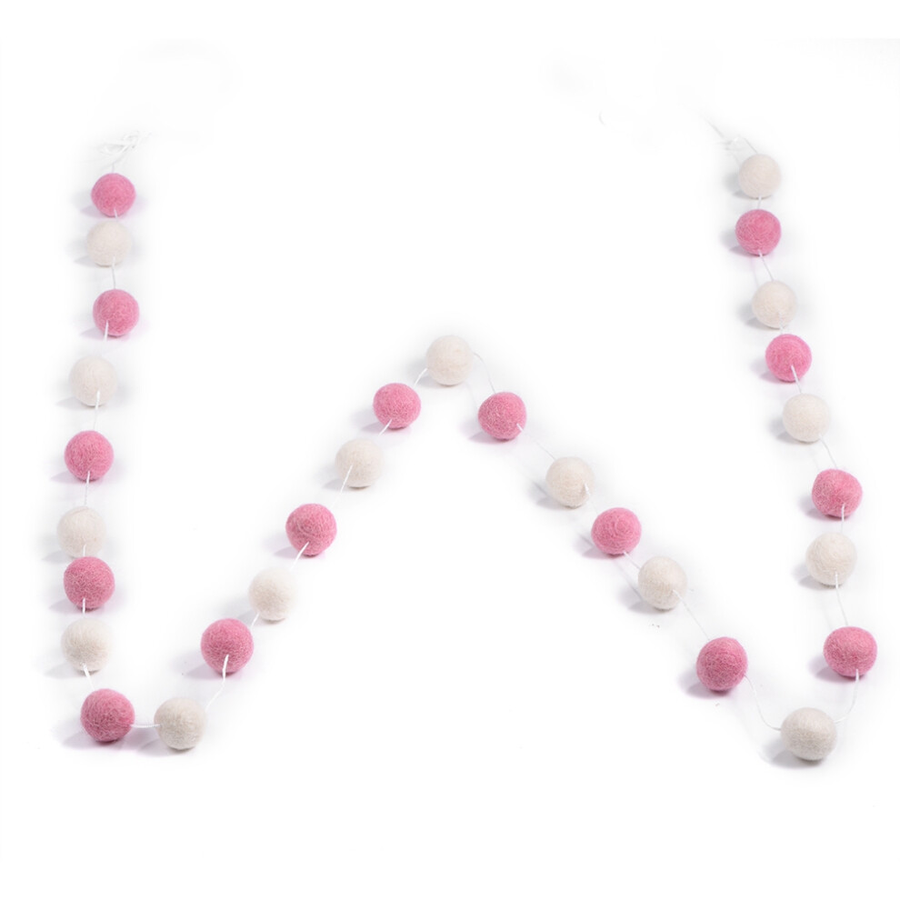 Decorative Felt Ball Garland, Sweet and Playful Wool Felt Balls, Handmade Garland for Kids' Rooms, Tangle Free and Easy to Hang (White+Pink, Multicolo