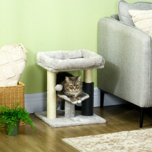 PawHut Small Cat Tree with Scratching Post Bed Toy for Indoor Cats, Grey