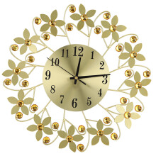 Crystal Studded Wall Clock with 3D Effect Silver Mirror Finish Modern Metal Frame Decor, Digital Time Display Non-Ticking Movement for Bedroom Living
