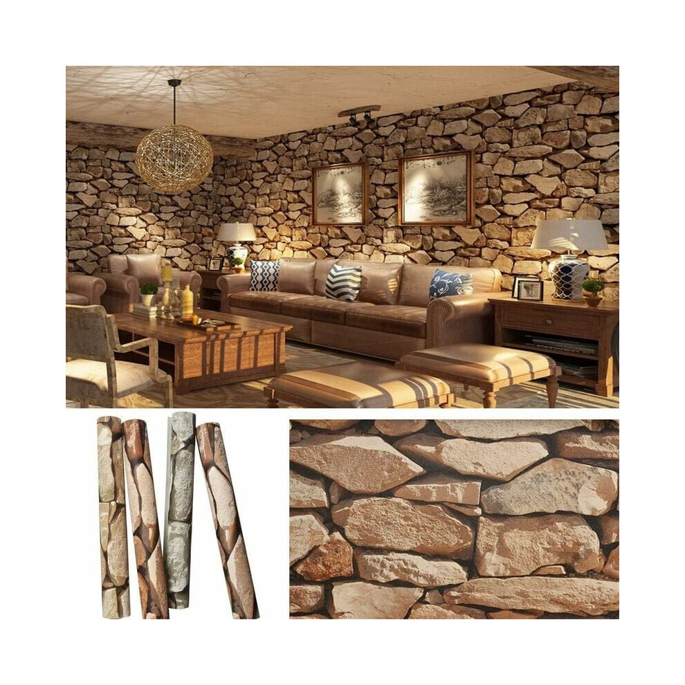 Self-Adhesive Wallpaper For Interior Walls, Rock Stone Wallpaper Rustic Brick Retro Contact Paper, 3D Visual Effect Realistic Stone Textured Peel And 9012352780388