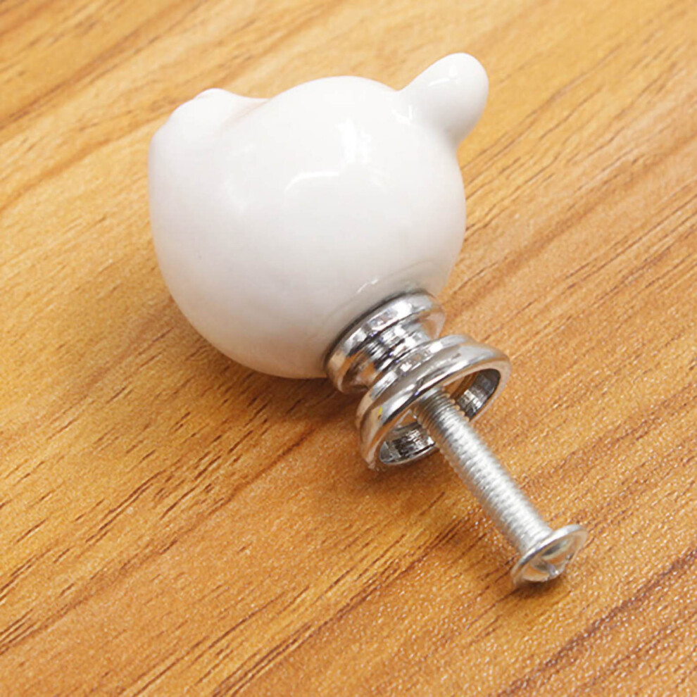 Ceramic Bear Door Knob Drawer Cupboard Wardrobe Handle White Durable Hardware 9381364136200