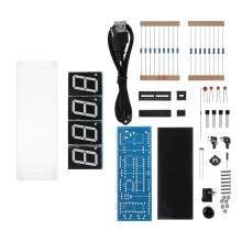 DIY elektronische klokkit met 4 digitale buisjes, groene LED's, tijd-, temperatuur- en datumweergave, soldeerproject voor STEM-onderwijs,
