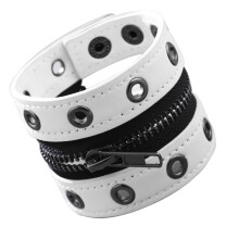Black Adjustable Punk Cuffs Unisex For Men And Women Reinforced Chain Link Metal Closure PU Leather