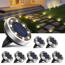 (Warm White) BT Farm 8-Pack Solar Garden Lights, 8 LED Solar In-ground Spotlights for Outdoor Use, IP65 Waterproof Solar Spotlights