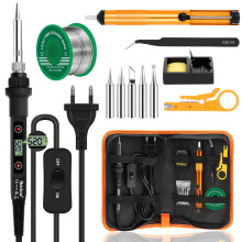 Soldering iron set, 80W LCD, adjustable temperature 180-520 C, includes on/off switch, 50g solder wire, 5 soldering tips.