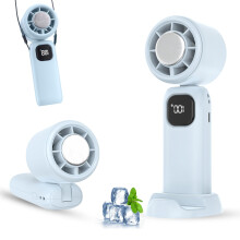 (Azul) Portable Fan, USB Rechargeable, Battery Powered, Snowflake Effect, 5 Speed Settings, Foldable, Mini