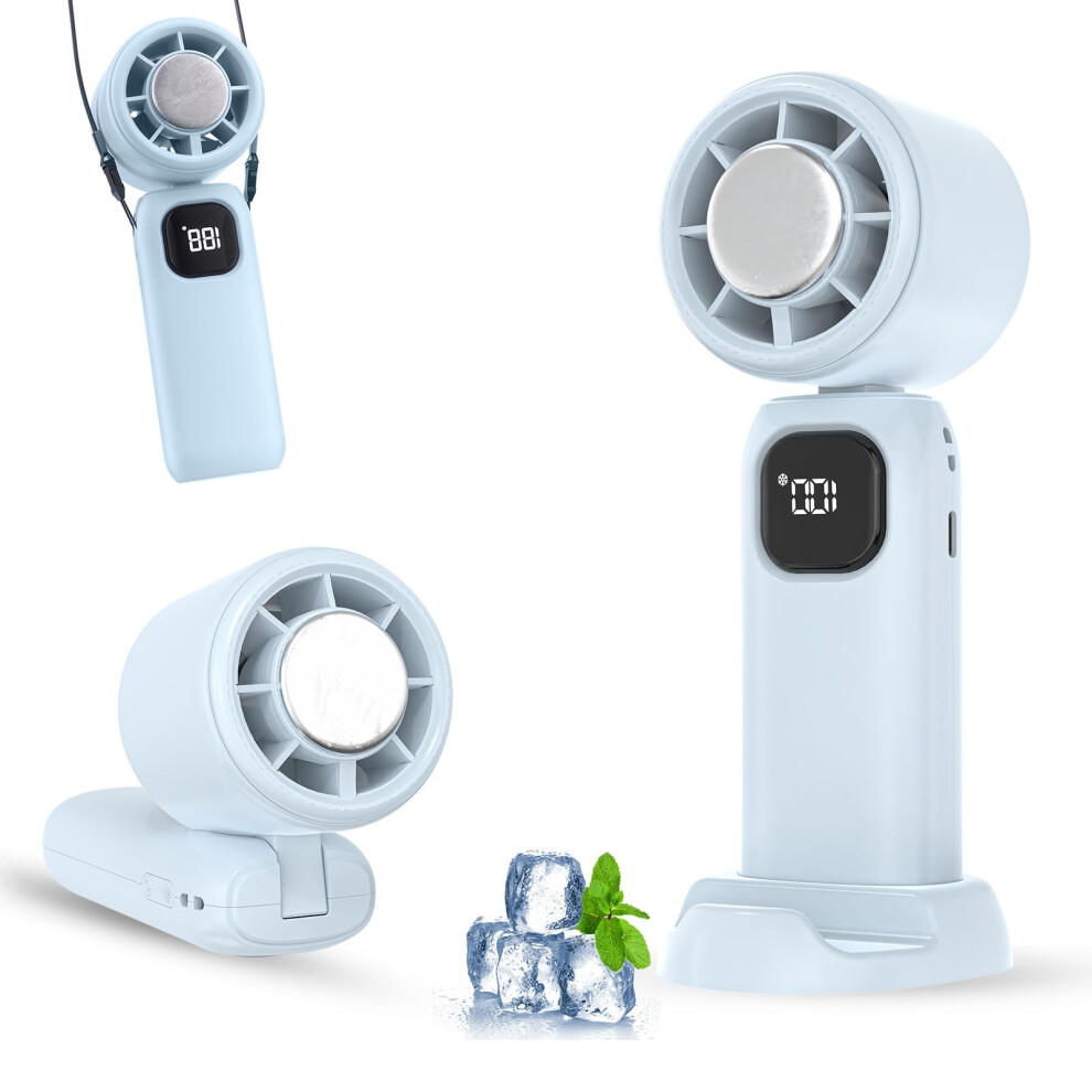 (Azul) Portable Fan, Usb Rechargeable, Battery Powered, Snowflake Effect, 5 Speed Settings, Foldable, Mini 5008878078362