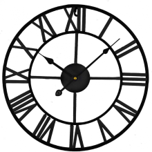 (Black) Metal Wall Clock with Roman Numerals, Silent, No Tick, 40cm Round, Suitable for Living Room, Bedroom, and Office Decoration