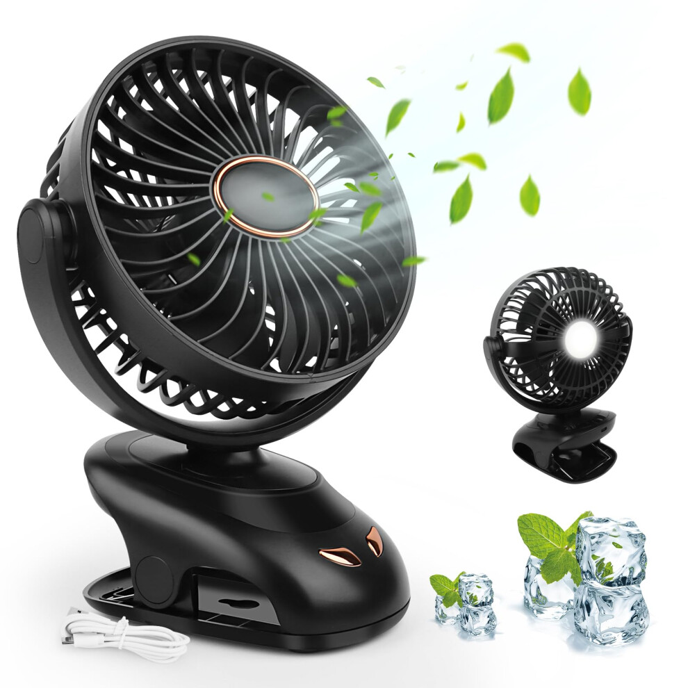 (Black) Portable Usb Fan, Silent Clip-On Fan, Rechargeable Desk Fan, 5-Stage Cooling Desk Fan Black 5008878078393