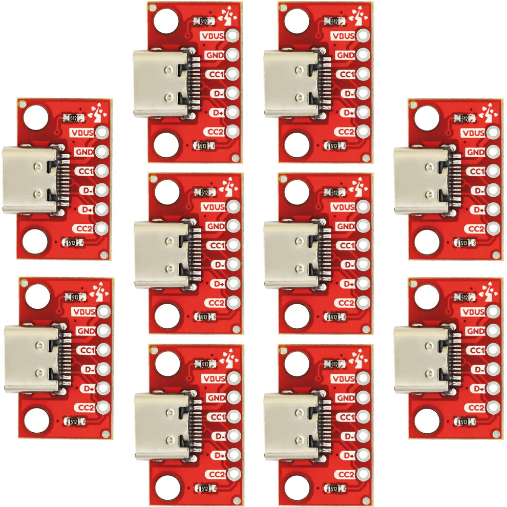 Usb Type C Breakout Board 2Cc 6Pin, 2.54Mm Pitch Usb C Female Breakout Pcb Converter Pack Of 10 9339159477809