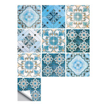 Blue Mandala Matte Tile Stickers, Self-Adhesive Waterproof Peel and Stick for Kitchen Bathroom Wall Floor Decor PVC 15x15cm 20 Pcs