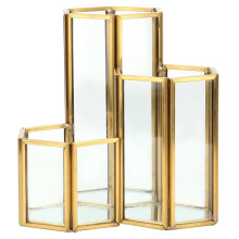 Glass Makeup Holder For Cosmetics Organizing, High Quality Hexagon Shaped Jewelry Container With Non Slip Bottom And Transparent Storage Tank Design F