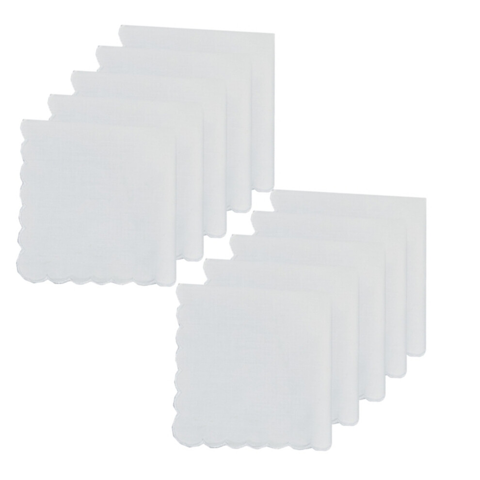 White Cotton Handkerchiefs Moon Stitching Detailing Touch-10PS
