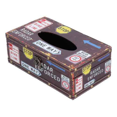 Decorative Tissue Organizer Wooden Case Vintage British Theme Strong Durable Construction Smooth Rounded Sides Simple Refill Process Multi-Purpose Dec 2