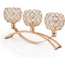 Exquisite Decor, Gold Crystal Candle Holders, Elegant Style for Romantic Decoration, Shinning Transparent Octagonal Beads, Set of 3 for Special Occasi