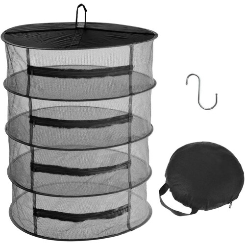 Herb Drying Rack, Collapsible Design with Zippered Chambers, Durable Polyester Mesh for Even Drying of Large Quantities, Steel Wireframe Construction