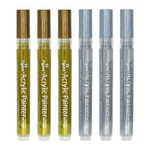 6-teiliges Set goldener und silberner Acrylfarbstifte, Goldstifte, Glasmalstifte, Set goldener und silberner Acrylmarker zum Bemalen von Steinen,