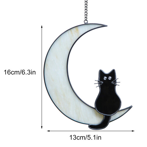 Σαγηνευτικό βιτρό Suncatcher, χαριτωμένη μαύρη διακόσμηση γάτας που λαμπυρίζει στο 1