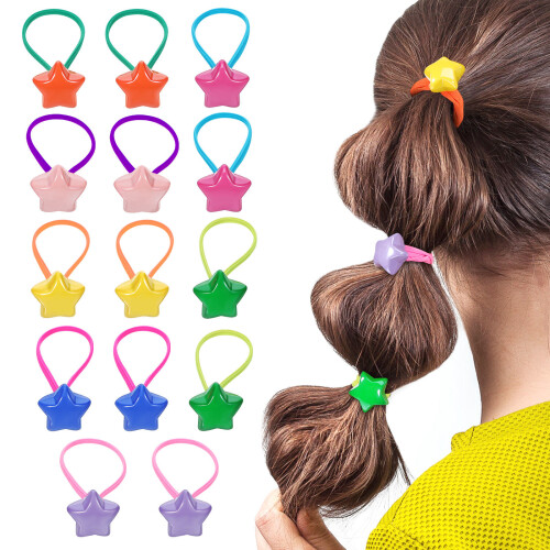 14Pz Elastici Colorati Con Charm A Stella Morbidi E Resistenti