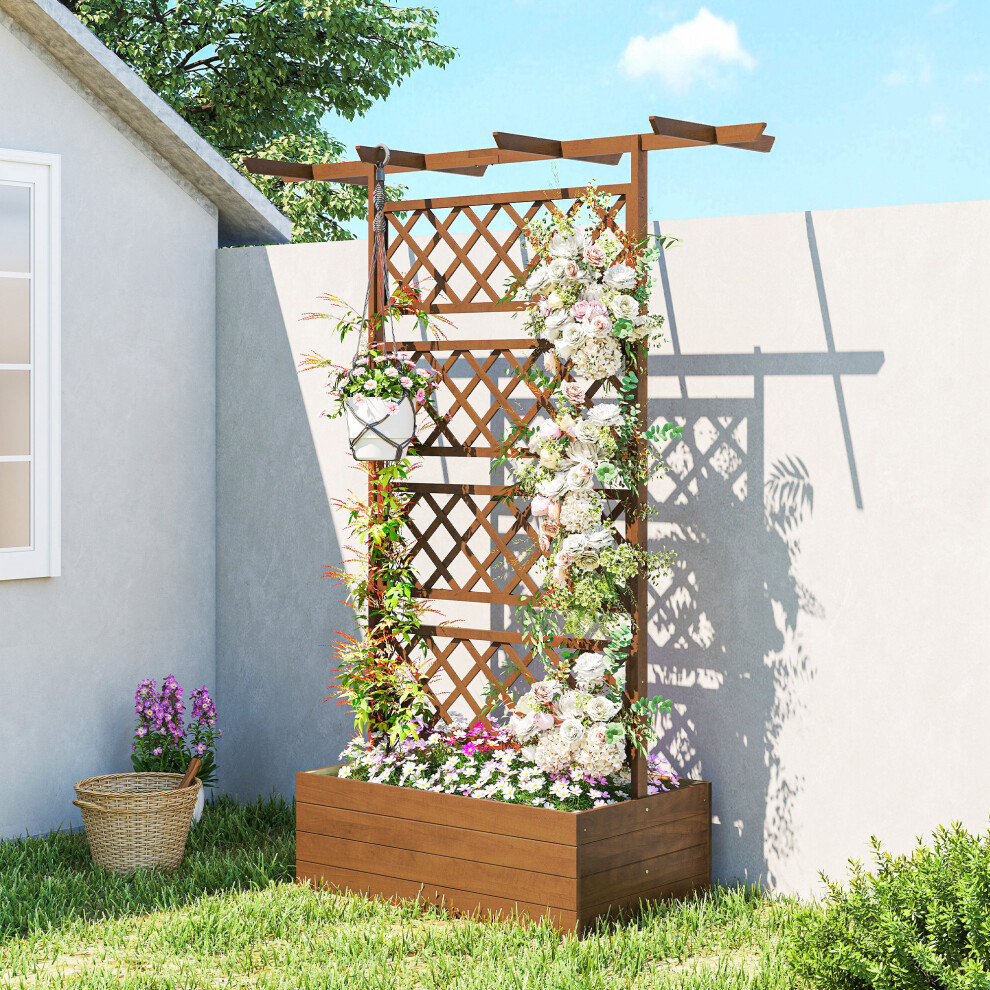 Outsunny Wooden Trellis Planter, Raised Garden Bed For Climbing Plants, Orange