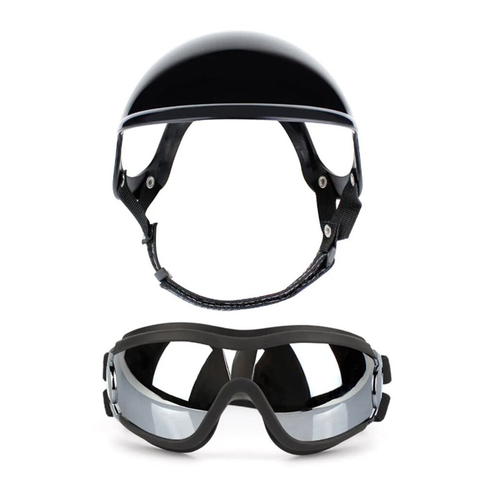 Pet Safety Helmet And Goggles Set With Breathable- M Silver 7696000409672